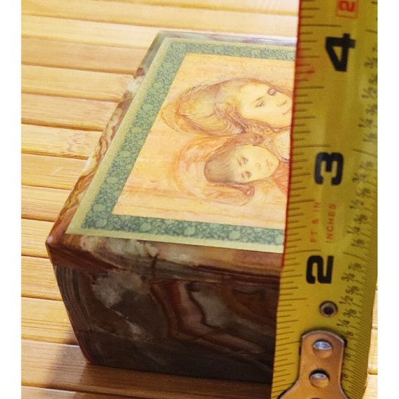 Vtg 1985 EDNA HIBEL Mother And Child Blood Stone Marble Artwork Trinket Box 3x4" - Picture 9 of 11